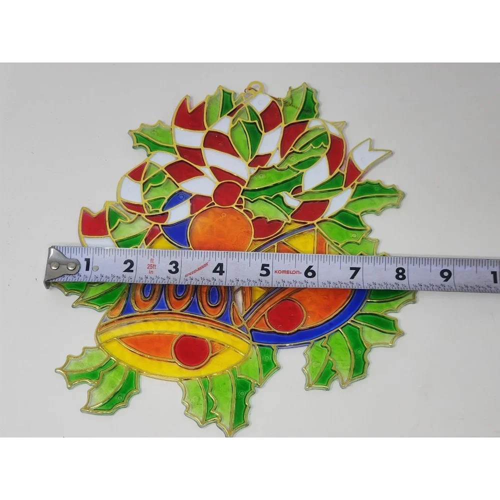 Vintage Giftco Inc Plastic‎ Christmas Jingle Bells And Holly Sun Catcher
